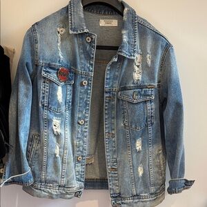 Mango Blue Distressed Denim Jacket